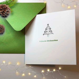 Design-Weihnachtskarte "Tanne" mit schimmerndem Kuvert | 4-seitig