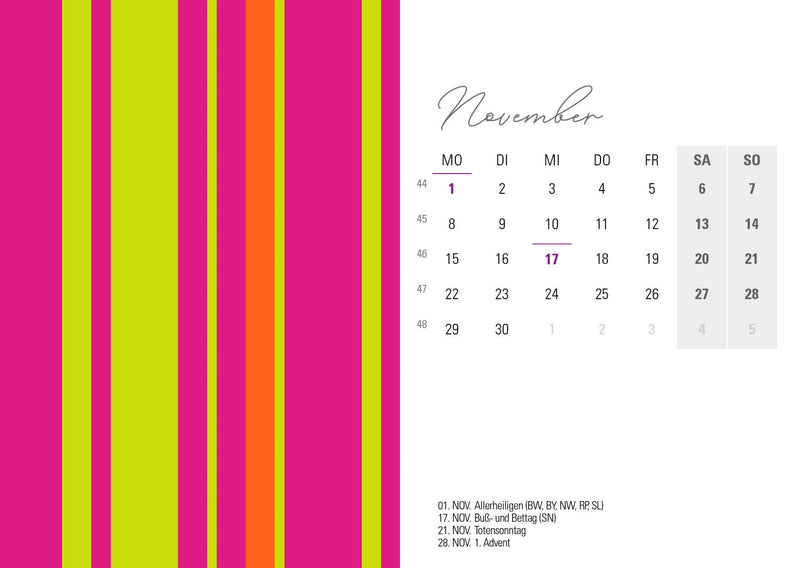 Tischkalender 2027 „Colour Explosion“ | DIN A6 quer | Bunter Designkalender