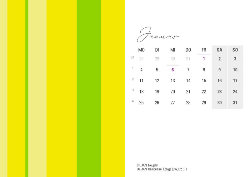 Tischkalender 2027 „Colour Explosion“ | DIN A6 quer | Bunter Designkalender