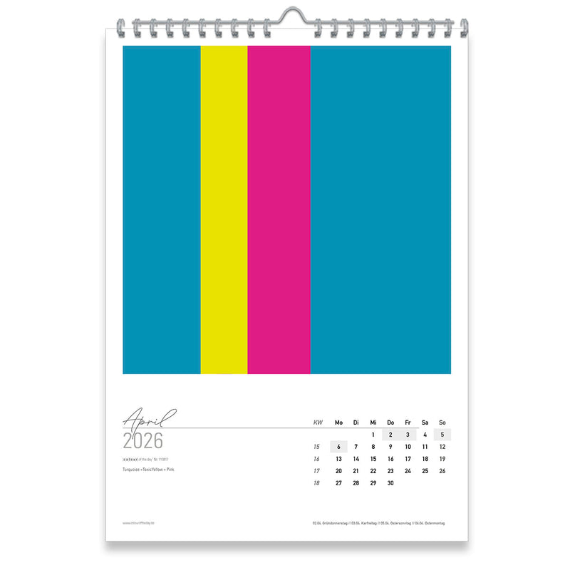 Großformatiger, moderner Kunstkalender 2026 | Format DIN A2 | WallArt Colour Explosion