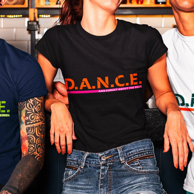 Damen Vintage T - Shirt: "D.A.N.C.E." – Deep Black / Multicolor - Bekleidung - |c|o|l|o|u|r| of the day®