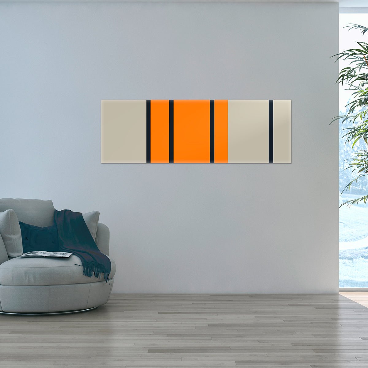 Acrylglasbild in Orange, Sand und Schwarz im Interior – Enjoy your day von colour of the day®
