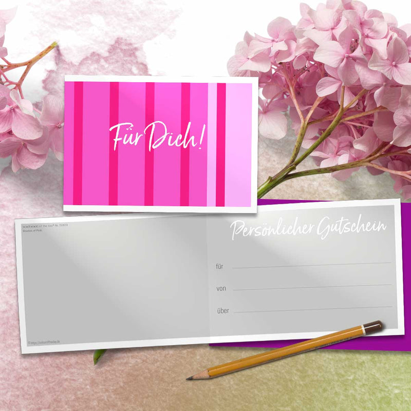 Personalisierbarer Geschenkgutschein mit farblich passendem Kuvert | Motiv: "Shades of Pink" - Grußkarte - |c|o|l|o|u|r| of the day®