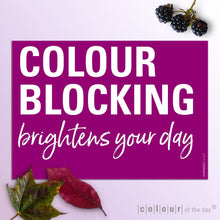 Inspirierendes Tischset-Design im Colour-Blocking-Stil mit dem motivierenden Spruch „Colour Blocking brightens your day“ – ideal für farbenfrohe Dekorationen.